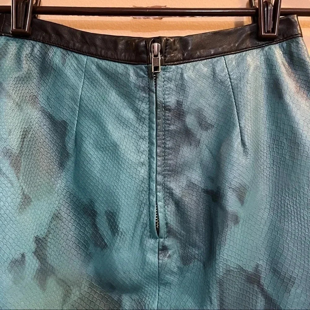 Topshop NWT Teal Green Blue Snakeskin Leather Wrap Pencil Skirt Women's Sz US 2 - Picture 3 of 8